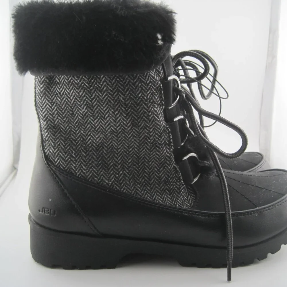 JBU Ladies' Size 8 Mid-Calf Winter Black & Gray Southgate Herringbone Fur Boots